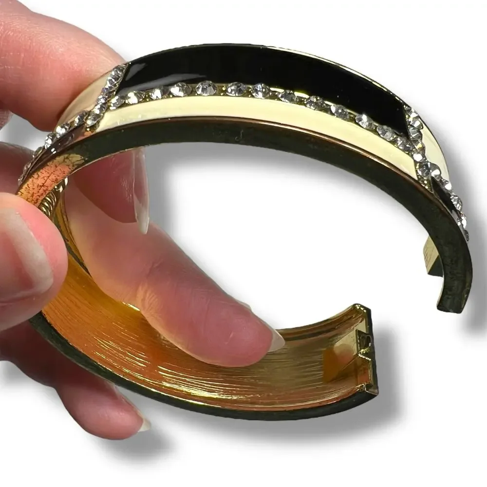 Womens Bangle Cuff Bracelet Fashion Jewelry Jeweled Black Cream Gold